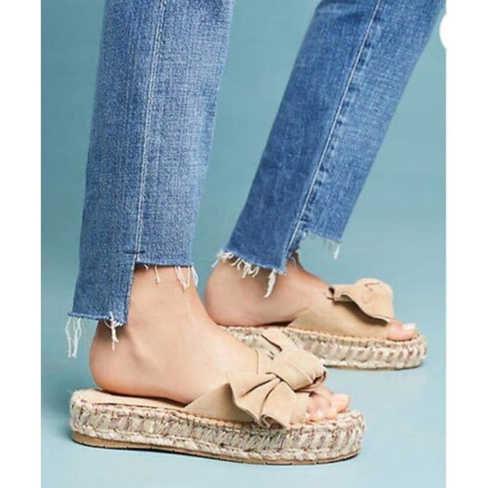 J/Slides 'Ritsy' Women's 10 Espadrille Suede Bow Slide Slip On Platform Sandal